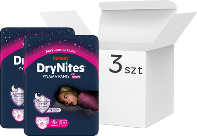 Pieluchomajtki Huggies DryNites dla dziewczynek rozmiar Xl 13+ lat 48-60 kg 3 x 9 szt (5029054251959)