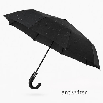 Мужской зонт полуавтомат черный Calm Rain, 3 сложения, антиветер, 10 спиц, 105 см 20136
