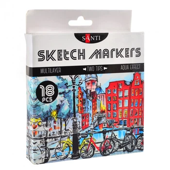 Набор скетч-маркеров Santi для рисования двусторонних Santi sketchmarker 18 шт/уп (390527)