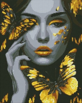 Алмазна мозаїка Дівчина із золотими метеликами art_selena_ua 40х50 Ідейка (AMO7723)