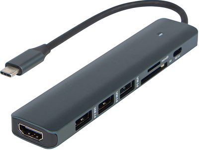 USB-хаб Blow HC703 7-in-1 USB-C to 1x USB 3.0\2x USB 2.0\1x SD\1x microSD\1x HDMI 4K\1x PD 3.0 USB-C Grey (5900804145721)