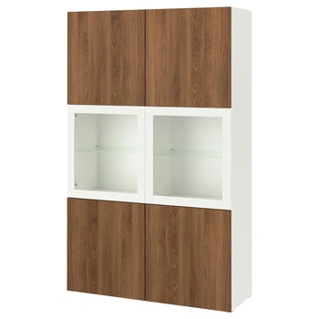 Книжкова шафа/скляні двері ІКЕА BESTÅ 120x42x193 см Горіх Sindvik (s79612224)