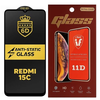 Защитное стекло 6D Anti-Static для Xiaomi Redmi 15C олеофобное, антистатическое покрытие, с чёрной рамкой