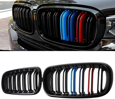 Решетки радиатора BMW X5 X6 F15/F16 (2014-2017) LCI глянцевые двухрежерные ноздри в М цвет ноздри БМВ Х5/Х6 (LMBMGRX505-A)