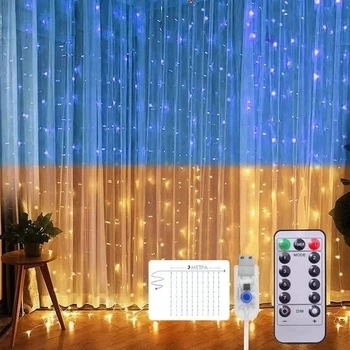 Новорічна гірлянда-штора прапор України 3х3 м з пультом та USB 8 режимів роботи SFK-10.