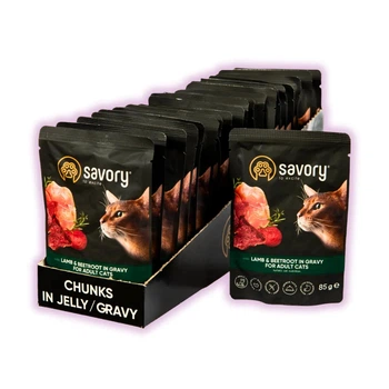 Упаковка влажного корма для кошек Savory с ягненком и свеклой в соусе для взрослых кошек 85 г х 22 шт