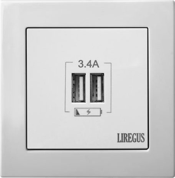 Розетка Liregus USB Charger White (IUK-2-01E/B)