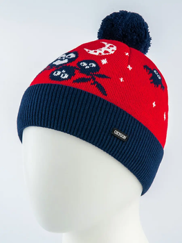 Детская шапка из пряжи с помпоном OWL One Size (52-54) Красный / Тёмно-Синий