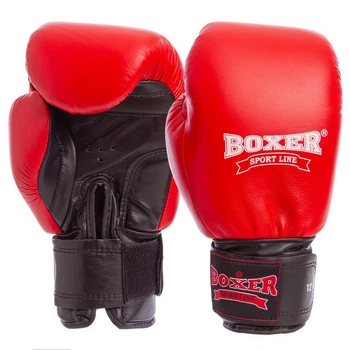 Перчатки боксерські професійні шкіряні ФБУ BOXER (розмір 10oz, Червоний-чорний) (BO-2001_Червоно-чорний_10_унц)