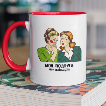 Кружка на подарок керамическая с принтом "Мопсы Лучшие Песики" 330 мл, белая с красной ручкой