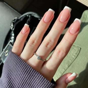 Накладні нігті Nail класичний френч, форма квадрат, середні, 24 шт