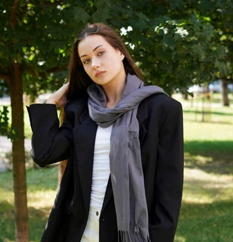 Женский серый шарф большой котоновый шарф "Милан" от My scarf 180 на 60 см