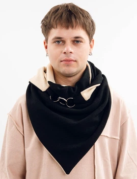 Чоловічий 2-сторонній шарф, ангора, чорний з молочним "Едінбург", на кільцях, від My scarf снуд, бактус