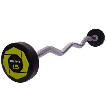 Штанга фиксированная изогнутая полиуретановая Urethane Barbell Zelart TA-2690-15 15 кг