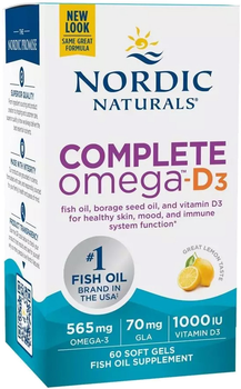 Kwasy tłuszczowe Nordic Naturals Omega-D3 Complex 60 kapsułek żelowych 1000 mg Cytrynowy (768990017780)