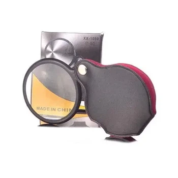 Кишенькова висувна лупа збільшувальна Magnifier в шкіряному чохлі діаметром 50 мм Чорний
