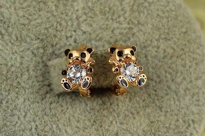 Серьги детские Xuping Jewelry медвежонка панды 1 см золотистые