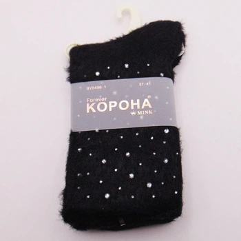 Норкові пухнасті шкарпетки зі стразами 37-41 чорні Корона 54961