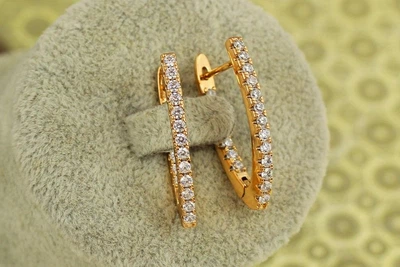 Серьги Xuping Jewelry дорожки с крупными камнями спереди и сзади 2,9 см золотистые