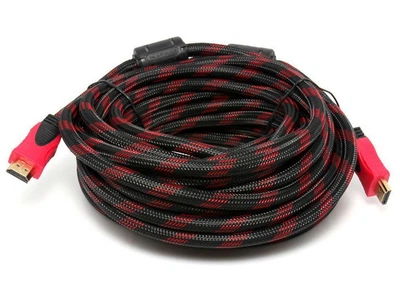 Кабель HDMI-HDMI 15 м усиленный в обмотке, черный / красный