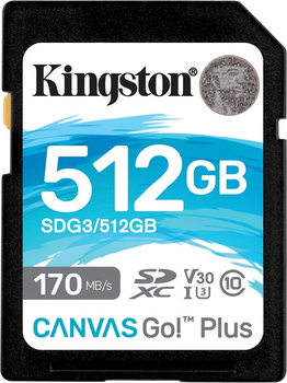 Kingston SDXC 512 GB Plotno Go! Plus Class 10 UHS-I U3 V30 (SDG3/512GB) (955555906898802) - Outlet