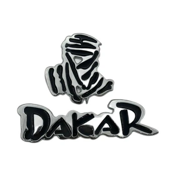 Емблема Dakar 53х52мм, напис 100х28мм хром метал (на скотчі)