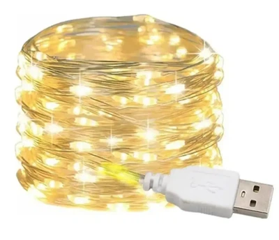 Светодиодная гирлянда "Роса" USB 20 метров, 200 диодов, белая нить, тёплый жёлтый свет