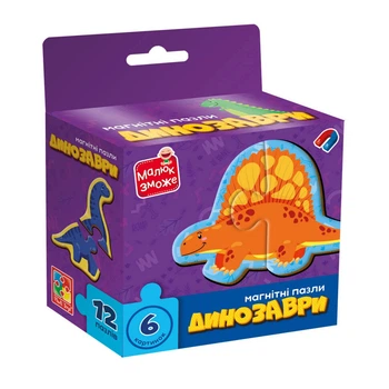 Дитячі магнітні пазли "Динозаври" Vladi Toys, 6 картинок VT1733-01