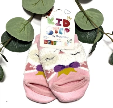 Дитячі махрові укорочені шкарпетки для дівчинки зі стопіками KidStep на 16-18 см (26-28 розмір) Котик Світло-рожевий/ Білий