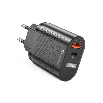 Сетевое зарядное устройство для телефона QC3.0/PD3.0 20W 1xUSB + Type-C быстрая зарядка смартфона USLION UC6991 (BK-384) Black