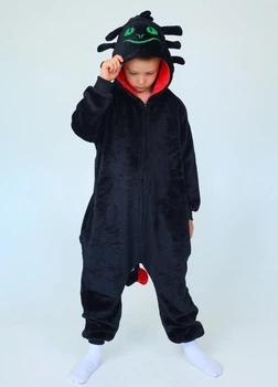 Пижама кигуруми детская для мальчиков и подростков на молнии Kigurumi Беззубик чёрный 130-145 см (2067/3)