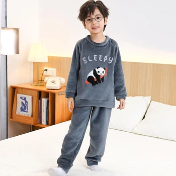 Детская плюшевая теплая зимняя пижама Panda для мальчиков 125-135 см, 7-9 лет, графитовая (10753)