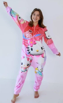 Кигуруми для девочки подростковый пижама плюшевый велюр Hello Kitty на рост 152 см