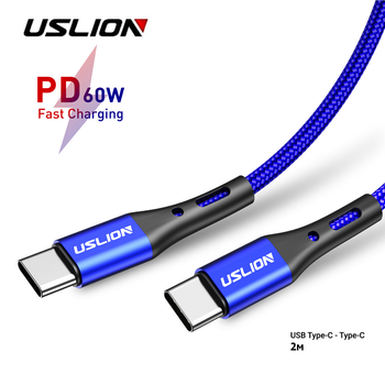 Кабель USB Type-C - USB Type-C (2m) 60W PD Fast Charging дата-провод быстрой зарядки передачи данных для телефона смартфона USLION US0123 Blue