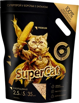 Кукурудзяний наповнювач для котячих туалетів Super Cat Преміум Грудкуватий 2.5 кг (3536Collar)