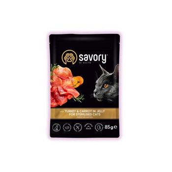 Вологий корм для котів Savory з індичкою та морквою у желе для дорослих стерилізованих котів 85 г