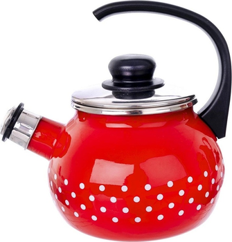 Czajnik Orion Tecka z gwizdkiem emaliowany Czerwony w grochy 1.75 l (8592381160326)