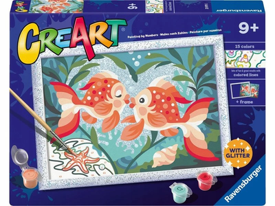Malowanie po numerach Ravensburger Creart dla dzieci: Romantyczne rybki z brokatem 18 x 24 cm (4005556239795)