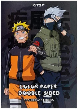Двусторонняя цветная бумага Kite Naruto А4 15 листов 15 цветов (NR24-250)