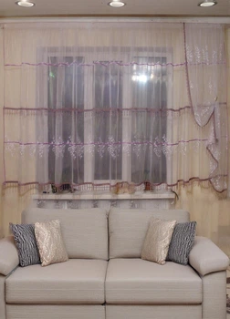 Комплект тюль зі шторкою до підвіконня Firanka Damask карниз 300см білий з фіолетовим (90_1к)