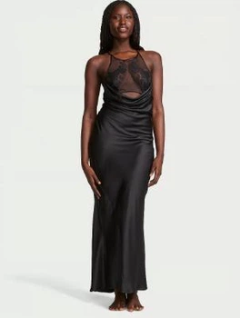 Сатинова нічна сорочка Victoria's Secret Sheer Rose Satin High-Neck Long Slip з мереживом S