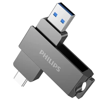 Флешка Двостороння Брелок Поворотна 2 в 1 для ПК та телефону PHILIPS 60UT USB 3.2 + Type-C OTG 128 гб Super Speed 150Mb/s