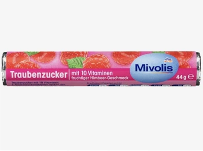 Декстроза комплекс з 10 вітамінів , малина Mivolis Traubenzucker Himbeere mit 10 Vitaminen 44 г