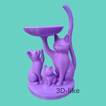 Подставка «Котики» Декоративная фигурка из пластика PETG Оригинальный подарок для дома 18 х 11 х 11 см Фиолетовая