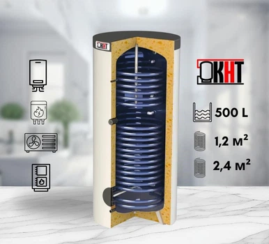 Бак ГВС, Premium KHT ВТ-B-11-500-WP-PU, водонагреватель, бойлер 500 литров для тепловых насосов, два теплообменника 1,2/2,4 м²