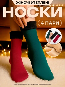Носкі жіночі з начосом комплект 4 шт теплі високі флісові термошкарпетки для жінок зимові махрові термоноски жіночі набір жіночих зимових носочків 35-40см DobraMAMA різнокольорові 61695