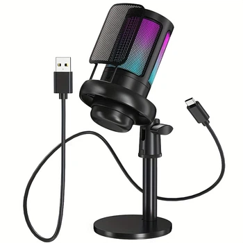 Игровой USB-микрофон ZealSound ME6S RGB, шумоподавление и кристальный звук Black (COPY)