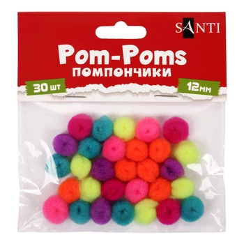 Помпоны Santi, d-12 мм., 30 шт., Неоновые, акриловые, Неоновые ассорти, (955451)