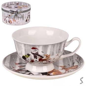Чашка з блюдцем новорічна "Snowman's friends" 2пр/наб 180мл/14см Stenson R36271