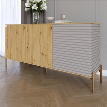 Комод закрытый в гостиную на золотых металлических ножках LION Грей 154x38x76,5 см Дуб Артизан/Кашемир (LION-041869)